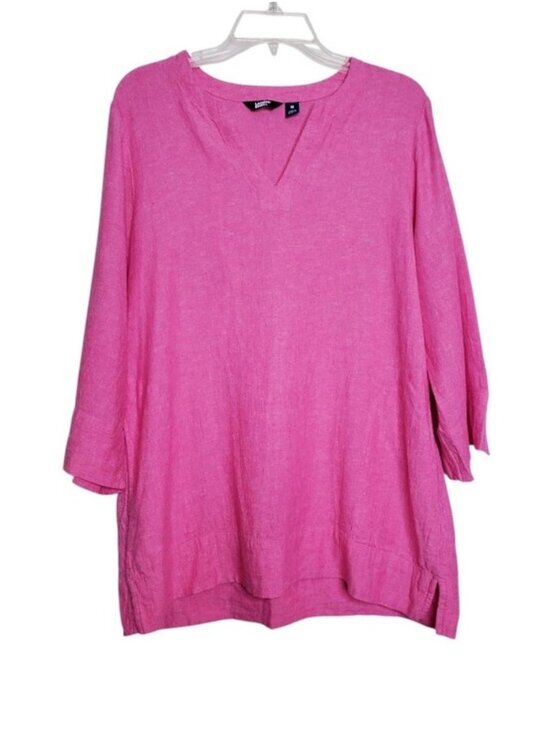 Lands' End Tops - Lands End Pink Linen Blend Tunic V-Neck Pullover Blouse Top Women's Size Medium